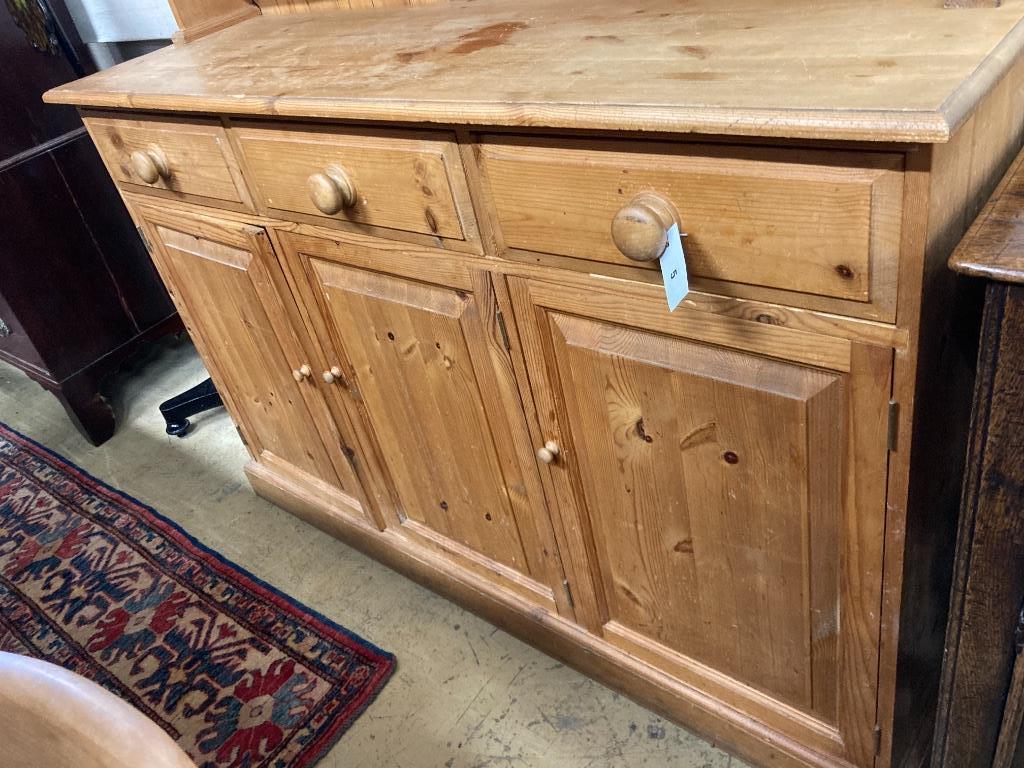 A Victorian style pine dresser, length 140cm, depth 44cm, height 208cm